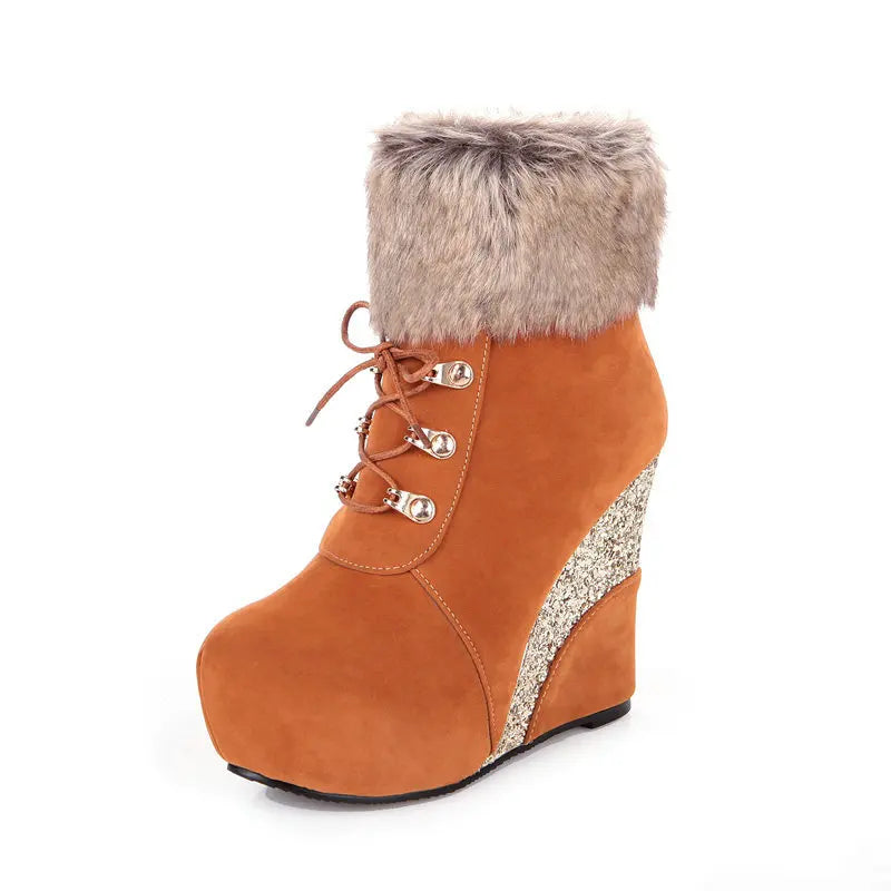 Wedge Shoes Women Suede Snow Boots Warm Plush Booties