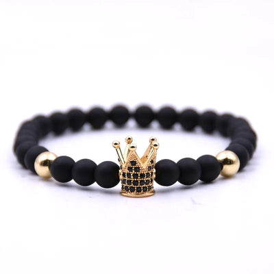 FCJ 6mm Matte Black Micro-Inlaid Crown Plus Copper Bead Bracelet Fashion Charm Copper Inlaid Zircon Jewelry