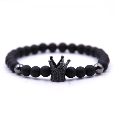 FCJ 6mm Matte Black Micro-Inlaid Crown Plus Copper Bead Bracelet Fashion Charm Copper Inlaid Zircon Jewelry