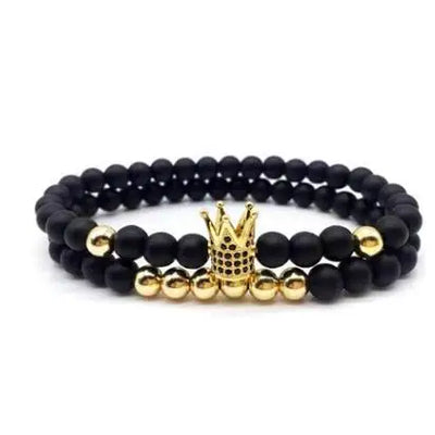 FCJ 6mm Matte Black Micro-Inlaid Crown Plus Copper Bead Bracelet Fashion Charm Copper Inlaid Zircon Jewelry