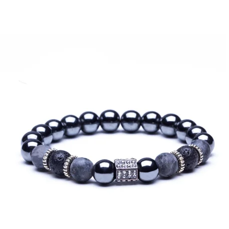 FCJ 6mm Matte Black Micro-Inlaid Crown Plus Copper Bead Bracelet Fashion Charm Copper Inlaid Zircon Jewelry