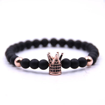FCJ 6mm Matte Black Micro-Inlaid Crown Plus Copper Bead Bracelet Fashion Charm Copper Inlaid Zircon Jewelry