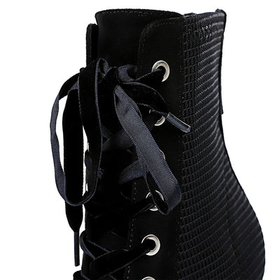 2025 Woman Cross-tied Autumn Ankle Boots Flock Pointed High Heels Shoes