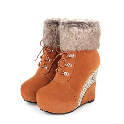 Wedge Shoes Women Suede Snow Boots Warm Plush Booties