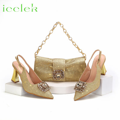 T.Blue Pointed Toe Women Sandals Shoes Matching Bag Set For Ladies Wedding Party Pump