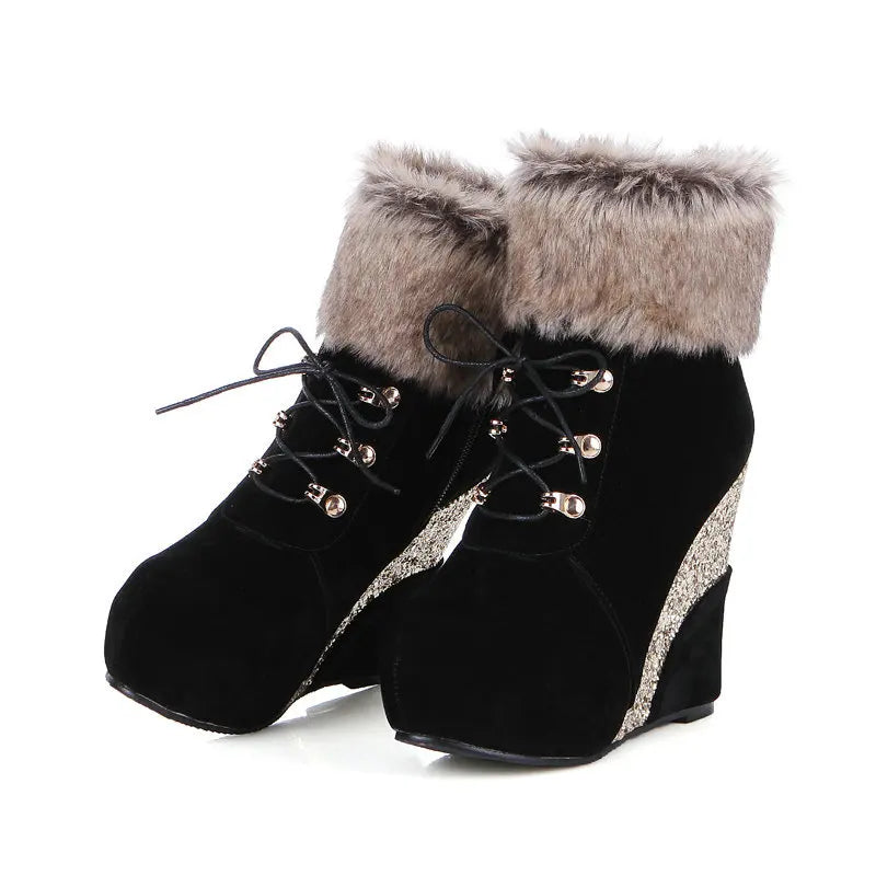 Wedge Shoes Women Suede Snow Boots Warm Plush Booties
