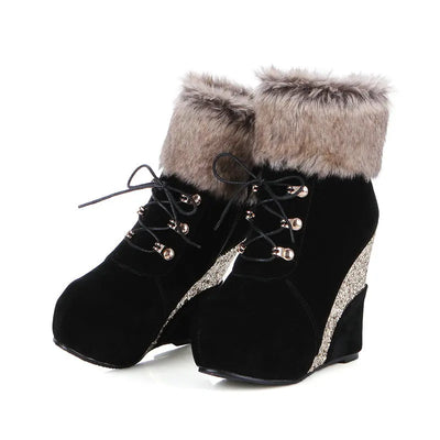 Wedge Shoes Women Suede Snow Boots Warm Plush Booties