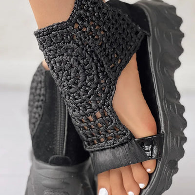 2024 Hot Seller New Gold Knitted Sandals for Women Braided Elastic Summer Shoes