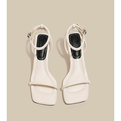 Black Ankle-Strap Buckle Sandal Summer Square Toe Ladies Stiletto High Heel Shoes