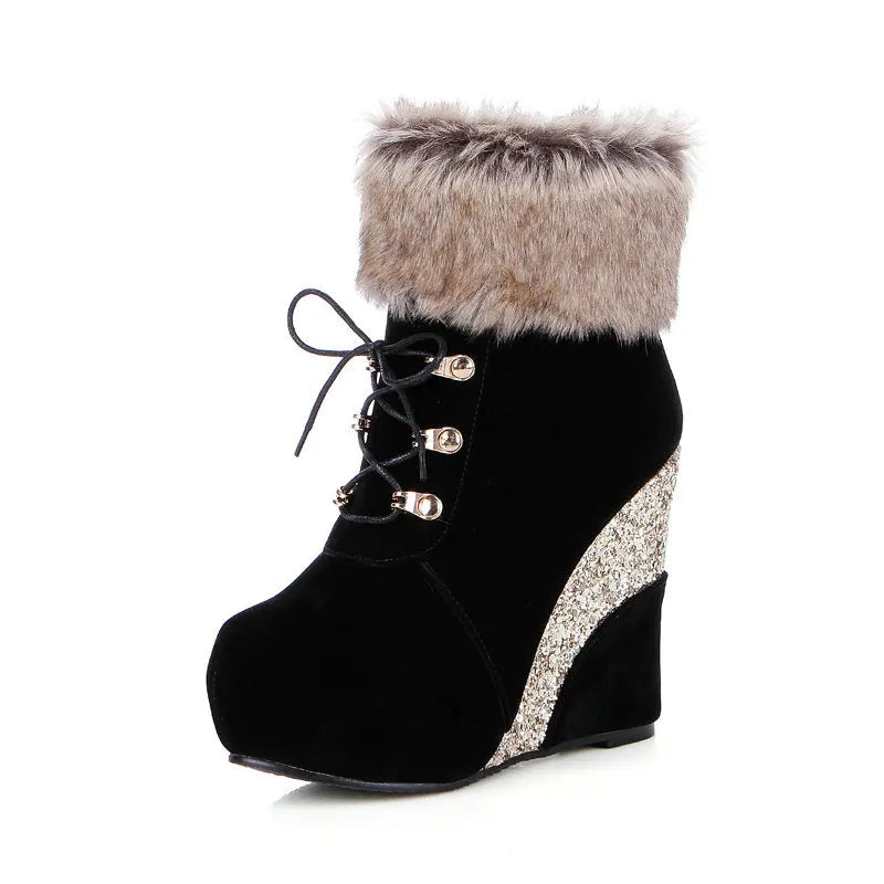 Wedge Shoes Women Suede Snow Boots Warm Plush Booties