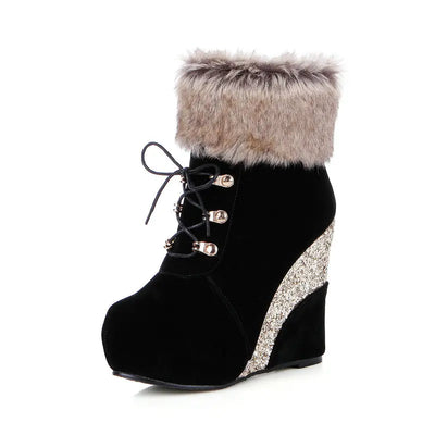 Wedge Shoes Women Suede Snow Boots Warm Plush Booties