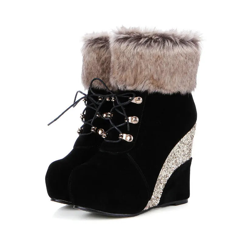 Wedge Shoes Women Suede Snow Boots Warm Plush Booties