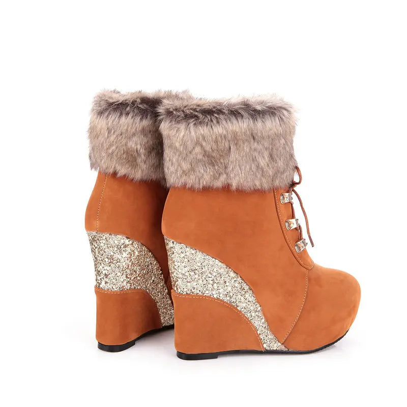 Wedge Shoes Women Suede Snow Boots Warm Plush Booties