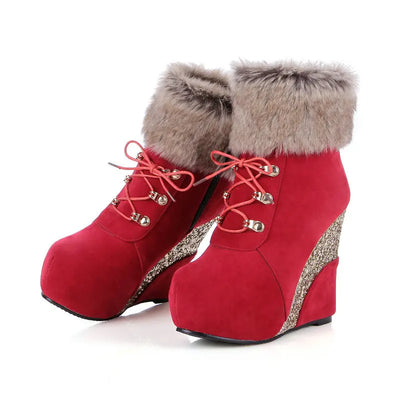Wedge Shoes Women Suede Snow Boots Warm Plush Booties