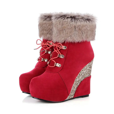Wedge Shoes Women Suede Snow Boots Warm Plush Booties