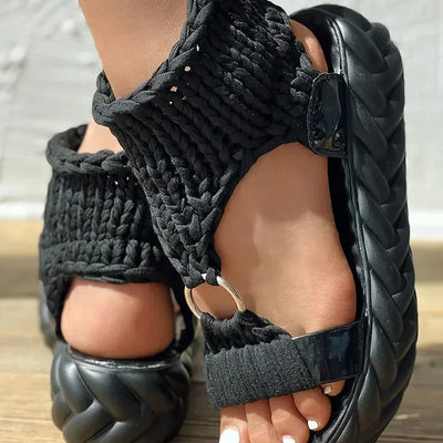 2024 Hot Seller New Gold Knitted Sandals for Women Braided Elastic Summer Shoes