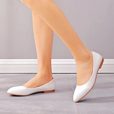 Crystal Queen New Women Shoes Leather Platform Heels White Pointed Toe Girl Flats