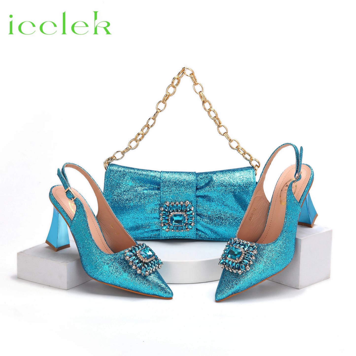 T.Blue Pointed Toe Women Sandals Shoes Matching Bag Set For Ladies Wedding Party Pump