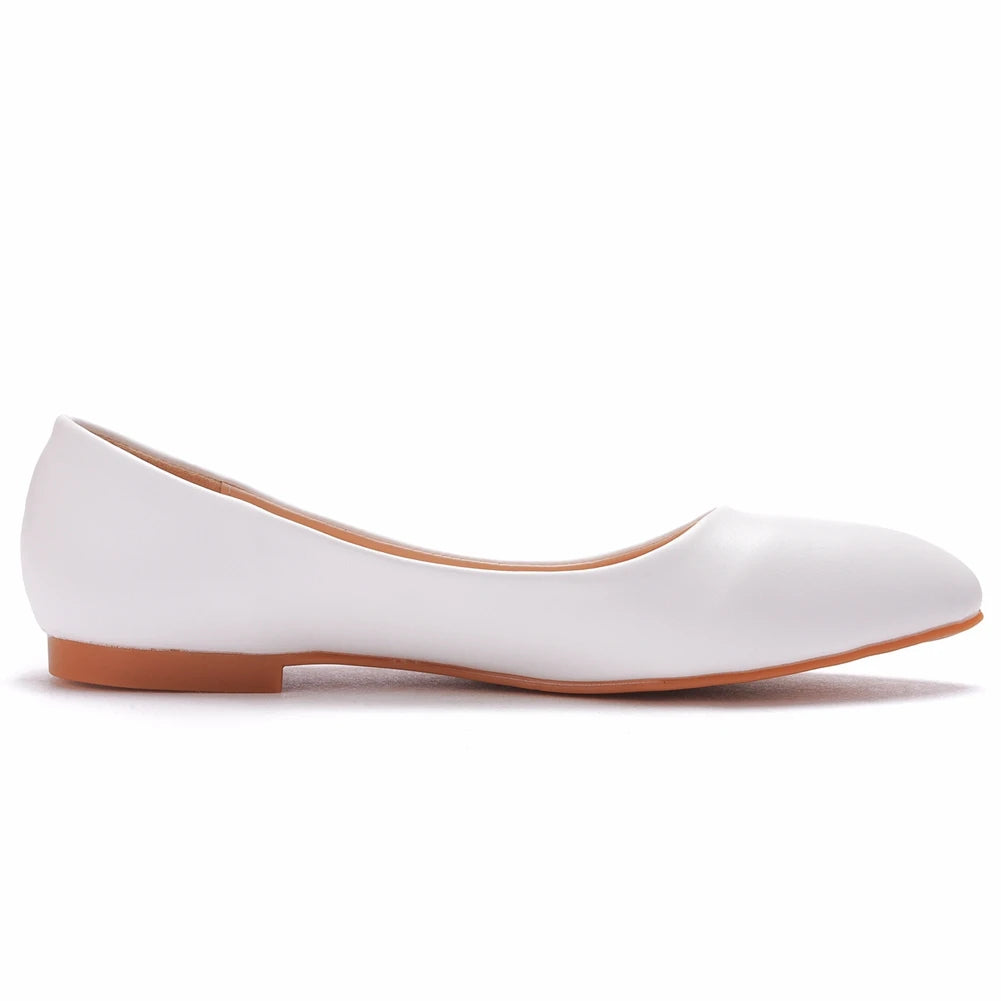 Crystal Queen New Women Shoes Leather Platform Heels White Pointed Toe Girl Flats