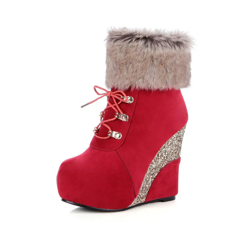 Wedge Shoes Women Suede Snow Boots Warm Plush Booties