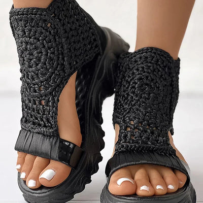 2024 Hot Seller New Gold Knitted Sandals for Women Braided Elastic Summer Shoes