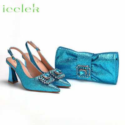 T.Blue Pointed Toe Women Sandals Shoes Matching Bag Set For Ladies Wedding Party Pump