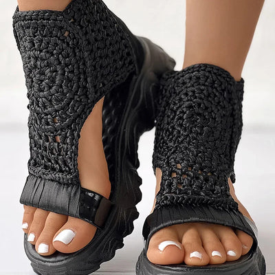 2024 Hot Seller New Gold Knitted Sandals for Women Braided Elastic Summer Shoes