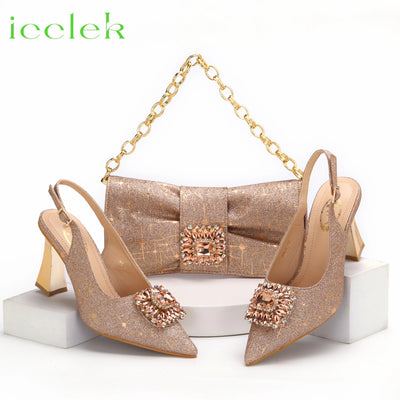 T.Blue Pointed Toe Women Sandals Shoes Matching Bag Set For Ladies Wedding Party Pump