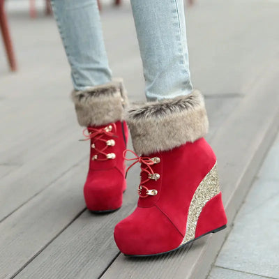 Wedge Shoes Women Suede Snow Boots Warm Plush Booties