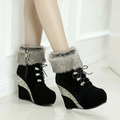 Wedge Shoes Women Suede Snow Boots Warm Plush Booties